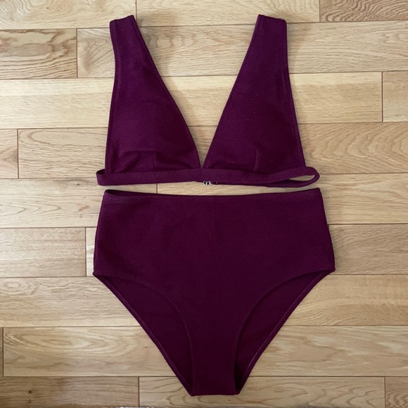 Burgundy Zaful 2 piece high waisted bathing suit - Picture 1 of 4